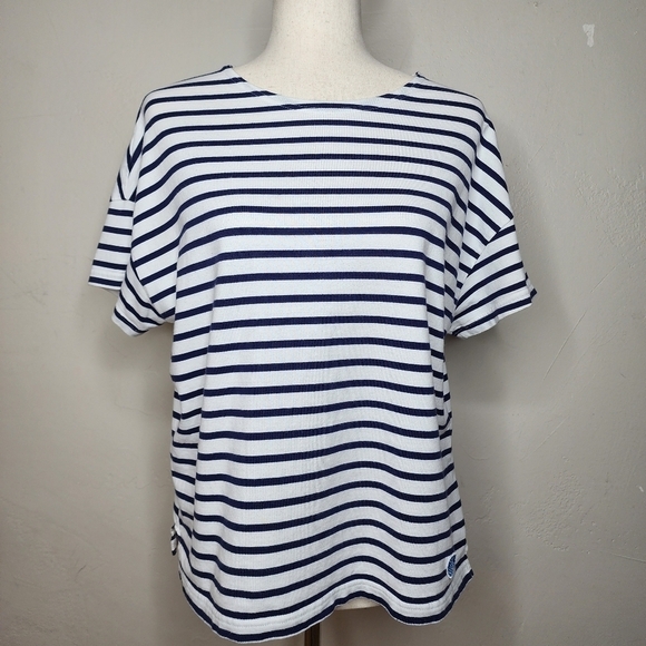 Orcival France Breton Stripe Drop Shoulders Short Sleeve Tee Size Small - Picture 1 of 12